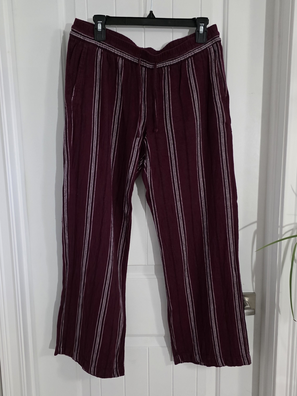 Old Navy Burgundy Striped Linen Blend Wide Leg Pull-On Pants Size M - Picture 2 of 10